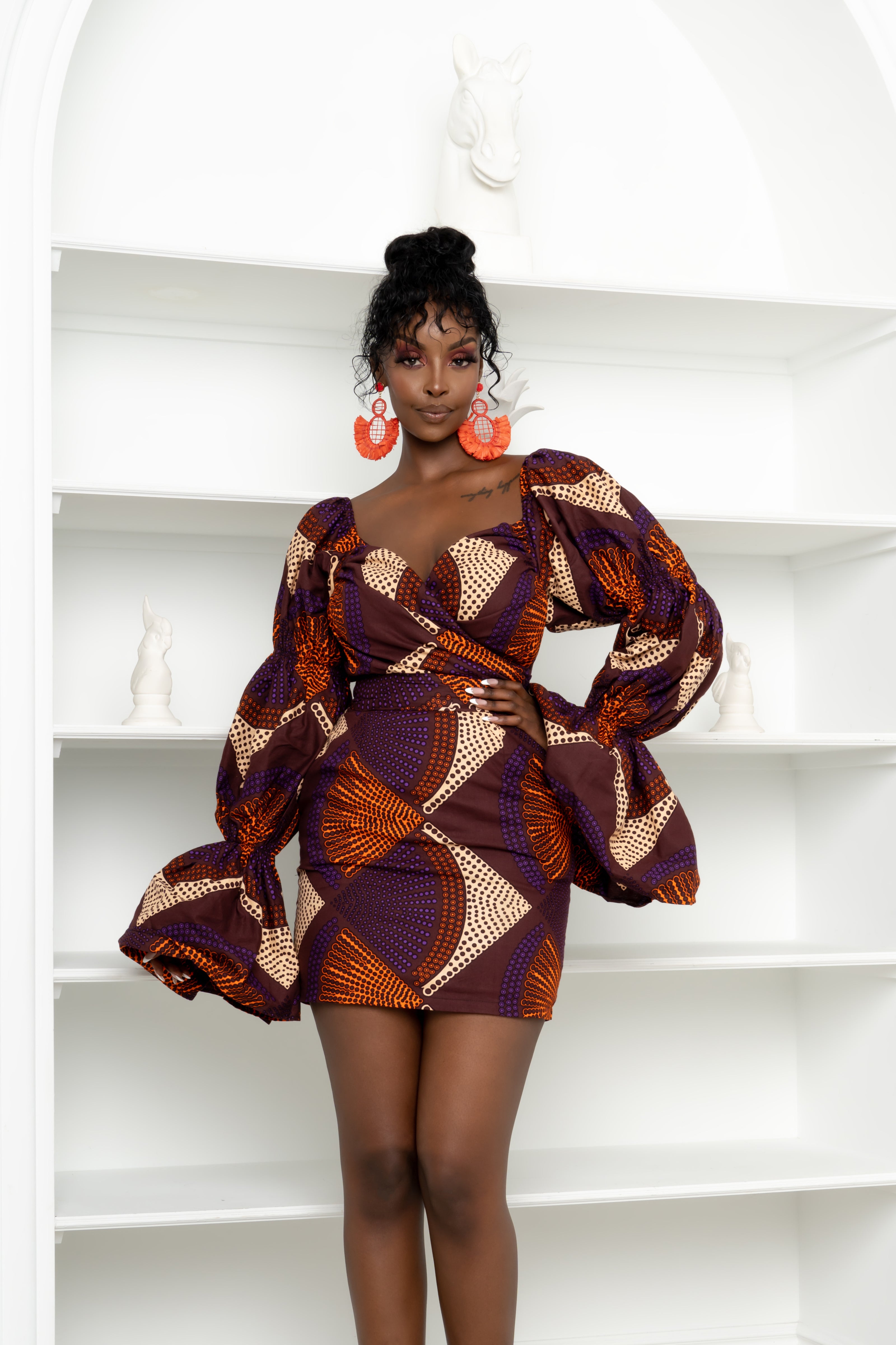 DORA African Print Off-shoulder Puffy Sleeve Mini Dress