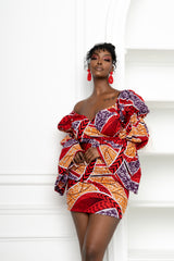 FOLABI African Print Off-shoulder Puffy Sleeve Mini Dress