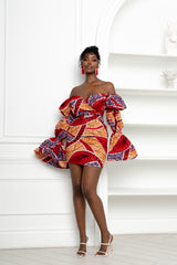 FOLABI African Print Off-shoulder Puffy Sleeve Mini Dress