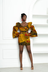 TAYO African Print Off-shoulder Puffy Sleeve Mini Dress