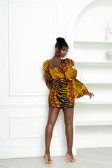 TAYO African Print Off-shoulder Puffy Sleeve Mini Dress
