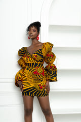 TAYO African Print Off-shoulder Puffy Sleeve Mini Dress