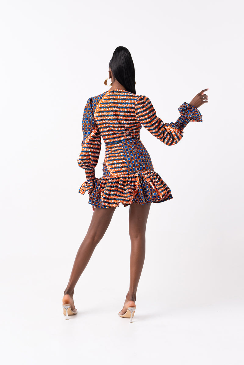 FIMI African Print V-neck Peplum Mini Dress