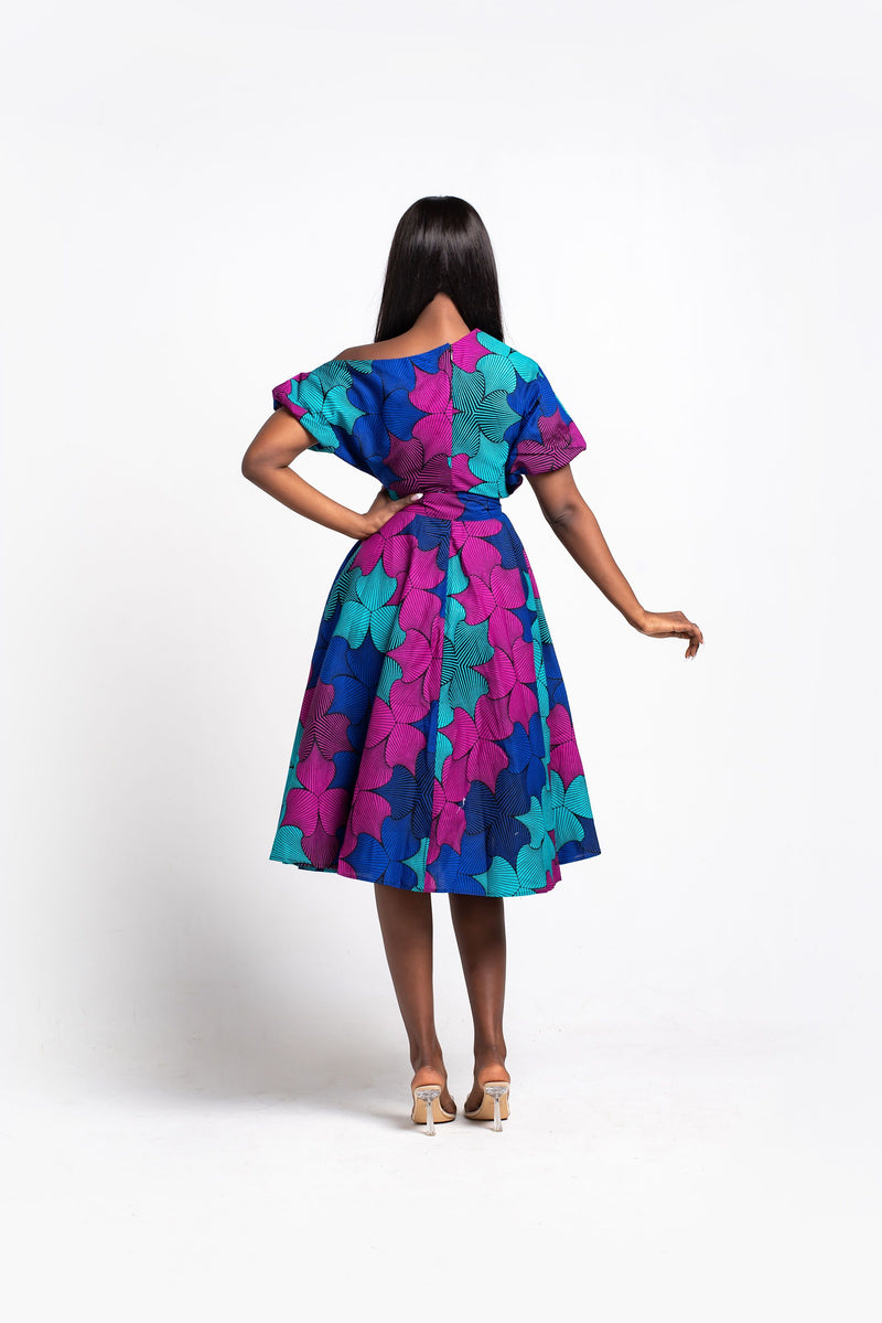ZURI African Print One-shoulder Midi Dress