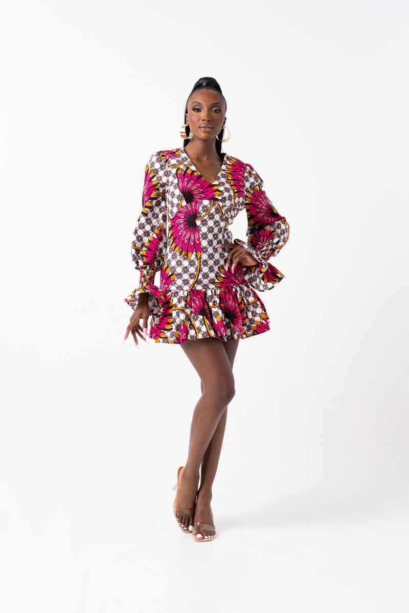 LADE African Print V-neck Peplum Mini Dress