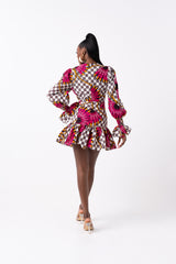 LADE African Print V-neck Peplum Mini Dress