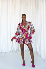 LADE African Print V-neck Peplum Mini Dress