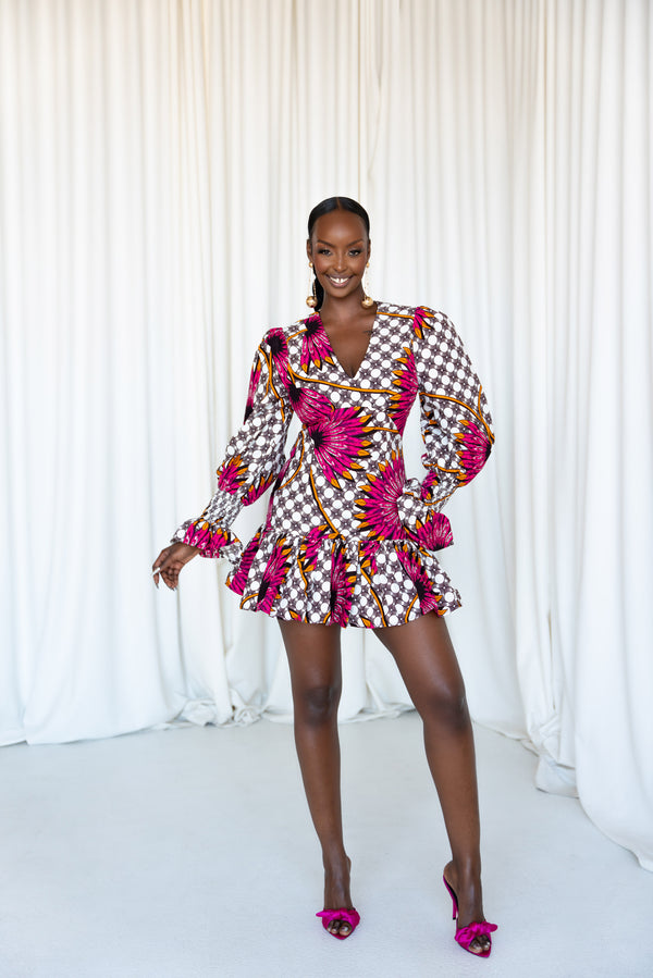 LADE African Print V-neck Peplum Mini Dress