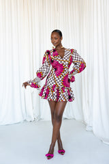 LADE African Print V-neck Peplum Mini Dress