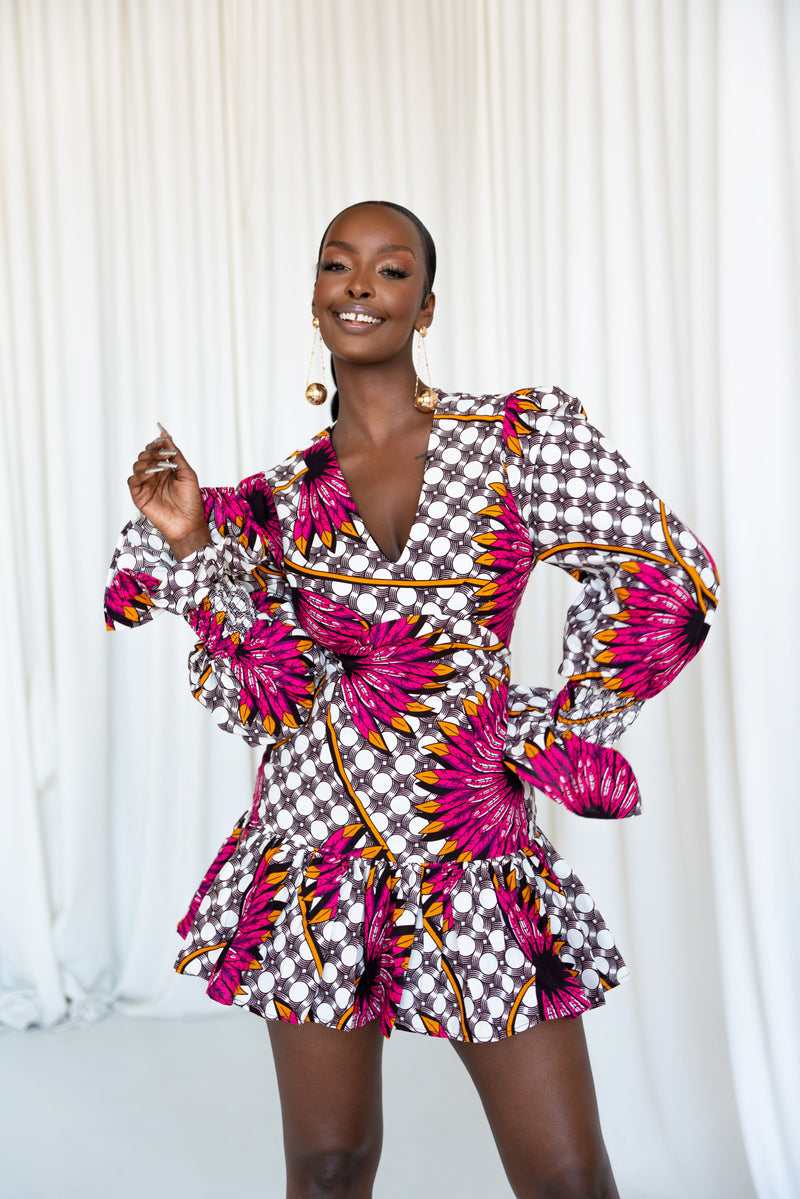 LADE African Print V-neck Peplum Mini Dress