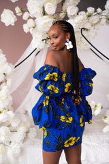 MOFOPE African Print Off-shoulder Puffy Sleeve Mini Dress