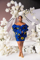 MOFOPE African Print Off-shoulder Puffy Sleeve Mini Dress