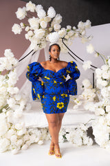 MOFOPE African Print Off-shoulder Puffy Sleeve Mini Dress