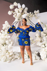 MOFOPE African Print Off-shoulder Puffy Sleeve Mini Dress