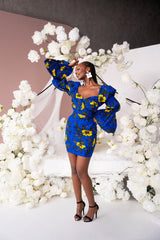 MOFOPE African Print Off-shoulder Puffy Sleeve Mini Dress