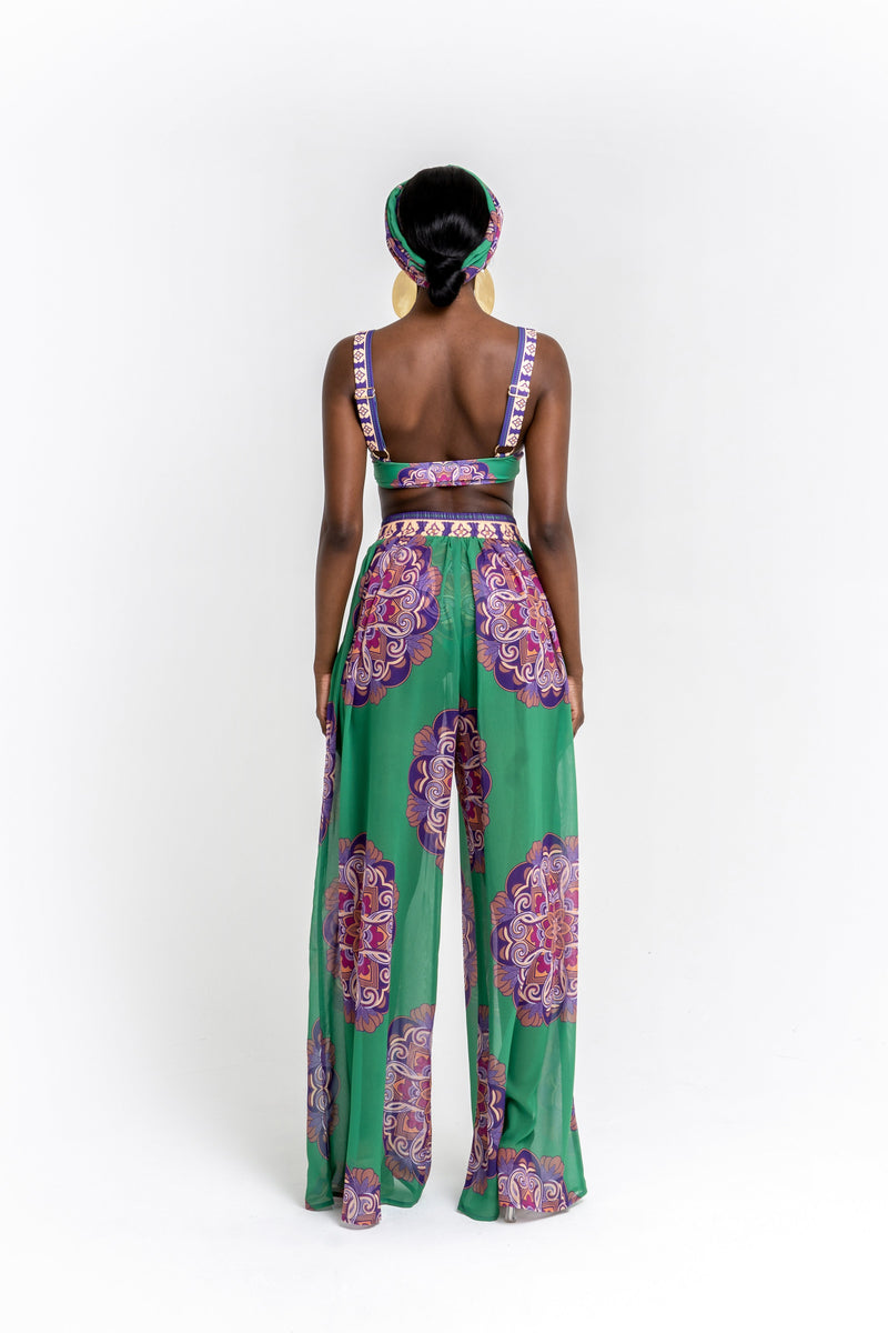 ENANG GREEN COVER UP TROUSERS